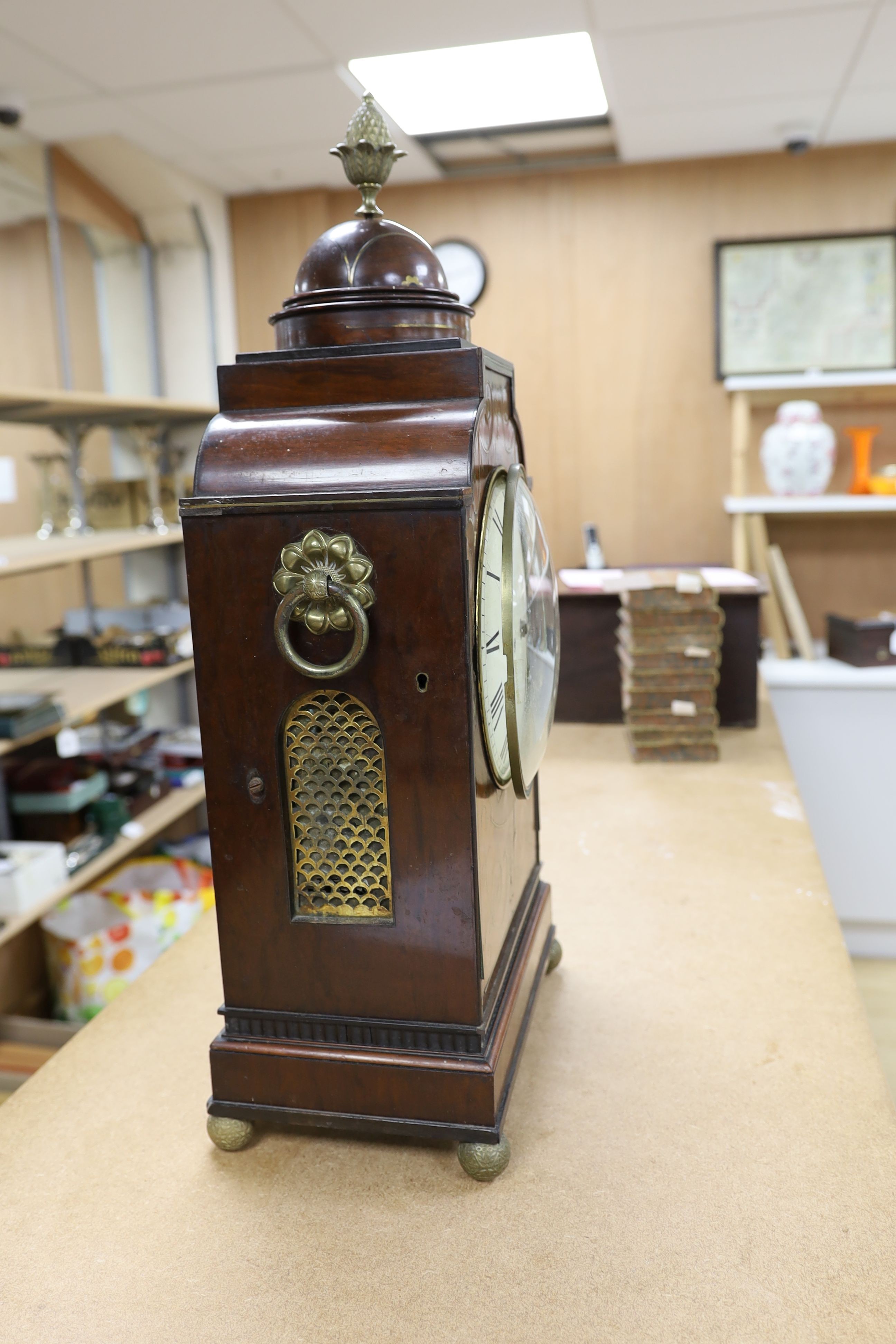 A late George III mahogany bracket clock with brass inlay, 65cm